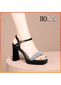 Giày cao gót nữ đẹp đế vuông 8 phân hàng hiệu rosata hai màu đen nâu ro475
