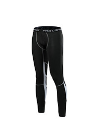 QUẦN GIỮ NHIỆT COMBAT PRO LEGGING PHỐI TRẮNG TẬP GYM NAM DÁNG DÀI MÀU ĐEN SQ518T