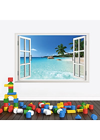 Tranh decal dán tường 3D, giấy dán tường 3D trang trí nhà cửa: Biển, nắng và gió