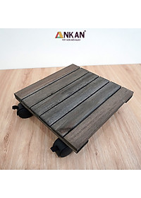 Đế Lót Chậu Cây Có Bánh Xe Thương Hiệu ANKAN, Đế Để Chậu Cây, Mặt Vuông Bằng Gỗ Tràm, Màu Đen Đường Kính 30 Cm, Tải Trọng 80kg - Hàng Xuất Khẩu