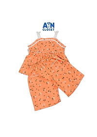 Bộ quần áo lửng bé gái họa tiết dây Hoa Mắt huyền trắng nền cam cotton boi dệt - AICDBGPNMSIW - AIN Closet