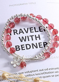 Vòng tay 2 line đá thạch anh dâu phối charm hoa bạc mệnh hỏa, thổ - Ngọc Quý Gemstones