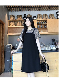 Đầm bầu yếm liền áo kẻ đen AZ03203