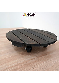 Đế Lót Chậu Cây Có Bánh Xe Cao Cấp ANKAN Hình Tròn Màu Xám Đen R30Cm Tải trọng 150 Kg Gỗ Tràm Bông