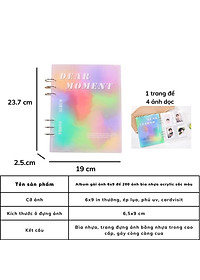 Album ảnh 6x9 đựng 200 tấm có ô ghi chú bìa nhựa Acrylic sắc màu để ảnh gia đình, binder đựng card Tú Vy Studio