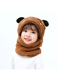 Mũ len trùm đầu tai gấu dễ thương liền khăn cổ giữ ấm chồng gió lạnh mùa đông - mu len trum dau