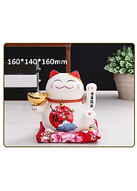 Mèo Thần Tài Maneki Neko Vẫy Tay Chiêu Tài Lộc Bằng Gốm Sứ Tặng Kèm Túi Lót PaKaSa - Hàng Chính Hãng 