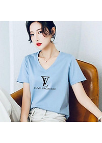 Áo thun nữ MXM form rộng cổ tim in chữ Love Vacation thun 4 chiều từ 45-60kg ( ANU010 )