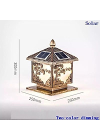 Đèn Trụ Cổng Năng Lượng Mặt Trời hình cây tùng, Kết Hợp Dùng Điện 220V Chống Nước Cao Cấp Kích thước 250x250(mm)