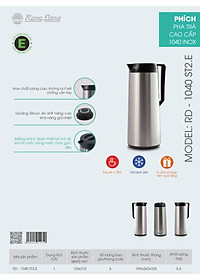 Phích pha trà giữ nhiệt 1 lít cao cấp Rạng Đông, thân inox, vai nhựa, Model: RD1040ST2.E - Chính Hãng