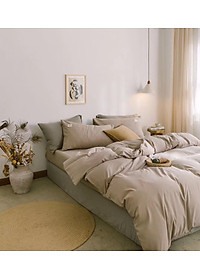 Bộ Chăn Ga Gối Cotton Tici Đơn Sắc LIDACO - Màu Be