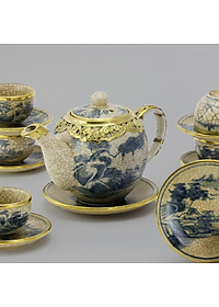 Bộ ấm chén men rạn bọc đồng gốm sứ Bát Tràng (bộ bình uống trà, bình trà)