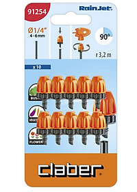 Béc tưới phun mưa Claber micro 90° 91254, hộp 10 cái, nhựa ABS, kết nối ống 4-6mm