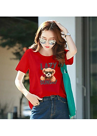 Áo thun nữ cổ tròn form rộng in hình gấu dễ thương thun cotton 4 chiều từ 45-60kg ( ANU080 )