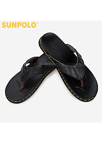 Dép Kẹp Xỏ Ngón Nam Da Bò SUNPOLO KEP204 Êm nhẹ (Đen)