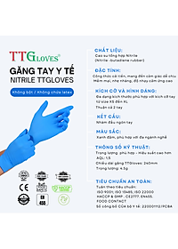 Găng Tay Cao Su Y Tế Size XL Không Bột Nitrile TTGLOVES Màu Xanh (100 Chiếc) 
