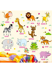 Decal dán tường dán kính Các con vật bằng tiếng anh cho bé AM9215