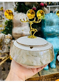 GẠT TÀN THUỐC LÁ BẰNG SỨ XƯƠNG CAO CẤP CÓ NẮP HÌNH ĐẦU HƯƠU VÀNG SANG TRỌNG
