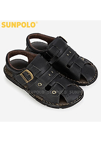 Xăng Đan Bít Mũi, Giày Sandal Nam Quai Ngang Da Bò Cao Cấp SUNPOLO SDA020 (Đen)