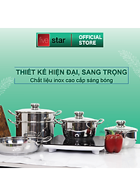Bộ Nồi và chảo 3 Đáy Inox 430 Fivestar Standard bếp từ nắp kính