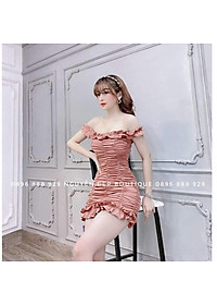 Đầm body trễ vai nhún thân kèm mút