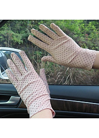 Găng tay chống nắng nữ ngắn chấm bi thật tay co giãn tốt- gang tay chong nang nu cham bi thoi trang