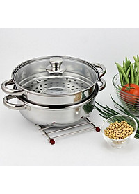 Bộ xửng hấp inox 28cm – nồi hấp đa năng 2 tầng cao cấp nắp kính