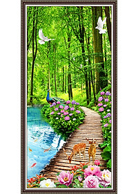 Tranh dán tường khổ dọc cảnh lối vào rừng cây xanh tuyệt đẹp LV-0270