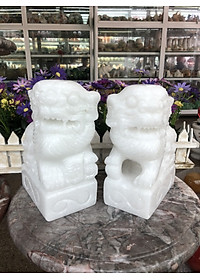 Cặp Kỳ Lân quay đầu phong thủy đá cẩm thạch trắng - Cao 20 cm