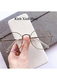 Kính Giả Cận, Gọng Kính Cận Nam Nữ Viền Dày Dáng Tròn Kim Loại Hàn Quốc Chống Ánh Sáng Xanh (Bạc)