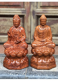 Tượng phật thích ca mâu ni được làm bằng chất liệu gỗ hương đá kt 40×22×21cm