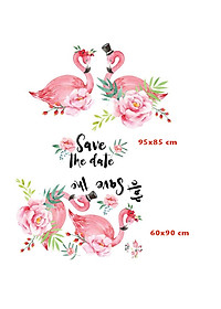 Decal dán tường dán kính trang trí Đôi hồng hạc JM7340