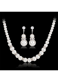 Bộ vòng cổ và khuyên tai đính ngọc trai nhân tạo thời trang cho nữ