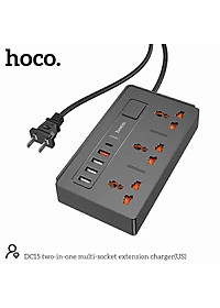 Ổ Cắm Điện Đa Năng 8IN1 ( 3 Chạc-4 Cổng usB-1TyPe C)- Bộ Cổng Chia Sạc Nhanh 18W Hoco DC15- Hàng Chính Hãng
