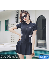 Đồ bơi nữ size lớn, áo tắm big size dáng váy liền thân dấu bụng cho người béo mập, mẫu khoá kéo cộc tay trẻ trung, chất thun bơi lạnh Lycra cao cấp dày đẹp | KT112