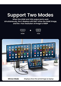 Ugreen UG15601CM498TK USB type C sang 1 x HDMI 4K30hz + 1 x VGA xuất cùng lúc + 1 x RJ45 1Gbps + TF + SD + 3 x USB 3.0 + 1 x 3.5mm NO MIC + 1 x USB-C PD 100W Bộ chuyển 10in1 - HÀNG CHÍNH HÃNG
