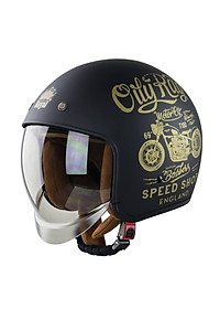 Nón bảo hiểm 3/4 kính âm Royal M139 tem V5 đen nhám cao cấp  - Lót tháo rời - Kính che hết mặt