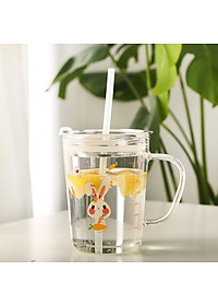 Cốc Pha Sữa Uống Nước Cốc Thuỷ Tinh Chịu Nhiệt Có Vạch Chia Dung Tích 400ML- Có Nắp Đậy Kín Chặt Kèm Ống hút Hút - Hàng Chính Hãng MINIIN