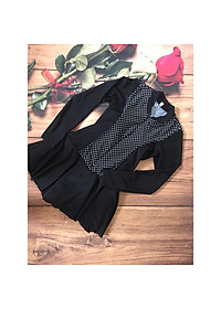 Bộ bơi tay dài nữ đen chấm bi xinh xắn hàng cao cấp kín đáo- tôn dáng - không lo bị nắng ăn-CÓ TẶNG KÈM MÚT & QUẦN VÁY