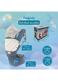 Địu ngồi trẻ em cao cấp siêu mềm - siêu thoáng 4 tư thế Comfybaby CF119HC003 cho bé từ sơ sinh tới 36 tháng có mũ đỡ đầu