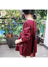 Váy đầm bé gái hoa nhí dài tay màu đỏ đô