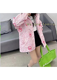 Áo khoác gió cho bé gái size đại, Áo gió trẻ em 5-12 tuổi phối màu và hình Gấu cao cấp lót cotton hàng Quảng Châu