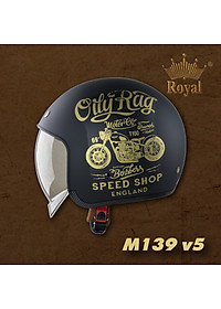 Nón bảo hiểm 3/4 kính âm Royal M139 tem V5 đen nhám cao cấp  - Lót tháo rời - Kính che hết mặt