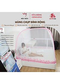 Màn đỉnh rộng tự bung cao cấp Mộc Miên loại trắng viền hồng loại 1m6x2m - 3 cửa 