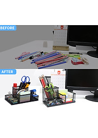 Khay cắm bút, khay đựng bút, hộp đựng bút để bàn 3 ngăn kim Loại màu đen đồ dùng văn phòng Legaxi