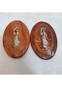 Gương gỗ trang điểm mini khảm xà cừ hình cô gái áo dài Việt Nam