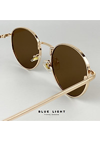 Kính Râm, Kính Mát Nam Nữ Mắt Tròn Viền Dày Mắt Đen, Nâu Gọng Bạc Vàng Hàn Quốc - BLUE LIGHT
