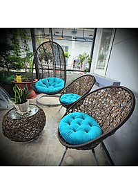 Bộ bàn ghế sân vườn + xích đu NAVICOM - Nệm Vải nhung xanh ngọc