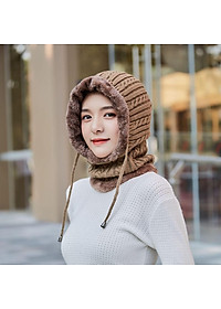 Mũ len lót lông trùm cổ siêu ấm mùa đông rét đậm thích hợp cả nam và nữ - Mu len lot long trum co