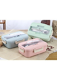 Hộp Cơm Văn Phòng Giữ Nhiệt Tiện Ích Hiện Đại 3 Ngăn Kèm Bộ Đũa Thìa INOX – Chất Liệu Lúa Mạch An Toàn Cho Sức Khỏe – Hàng Chính Hãng MINIIN